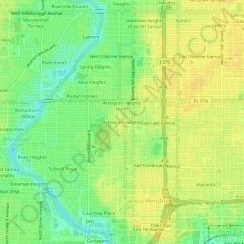 Mappa topografica Arlington Heights, altitudine, rilievo