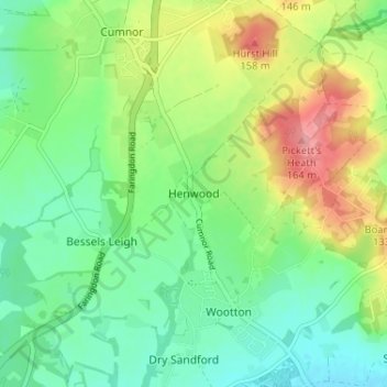 Mappa topografica Henwood, altitudine, rilievo