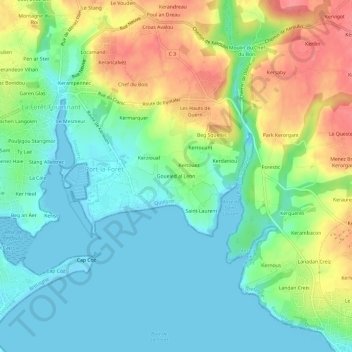 Mappa topografica Goueled al Lenn, altitudine, rilievo