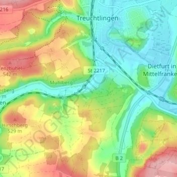 Mappa topografica Dickmühle, altitudine, rilievo