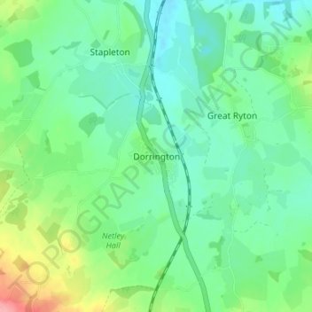 Mappa topografica Dorrington, altitudine, rilievo