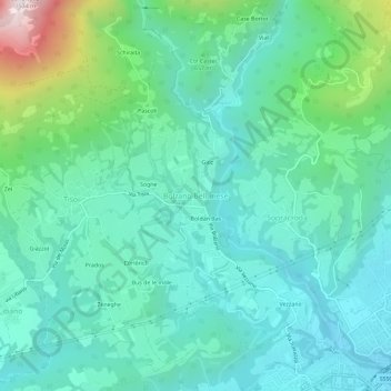 Mappa topografica Bolzano Bellunese, altitudine, rilievo