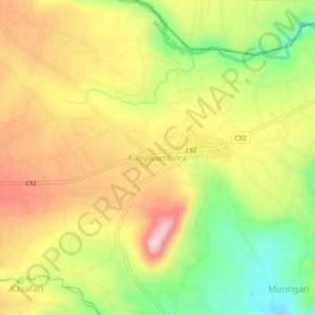 Mappa topografica Kanywambora, altitudine, rilievo