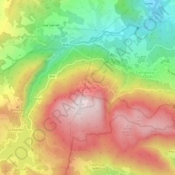 Mappa topografica Monte Baducco, altitudine, rilievo