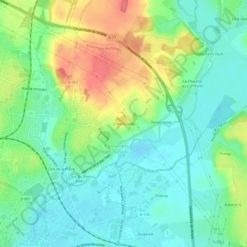 Mappa topografica L'Hermitage, altitudine, rilievo