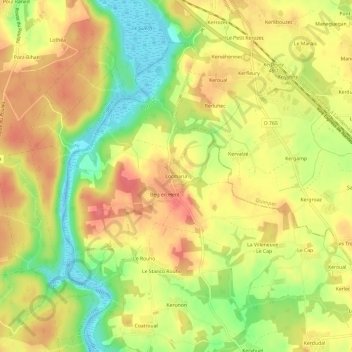 Mappa topografica Locmaria, altitudine, rilievo