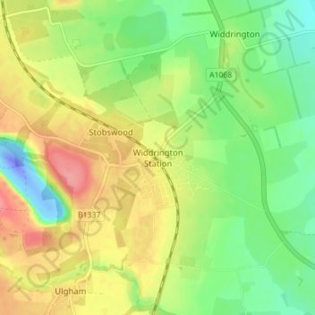 Mappa topografica Widdrington Station, altitudine, rilievo