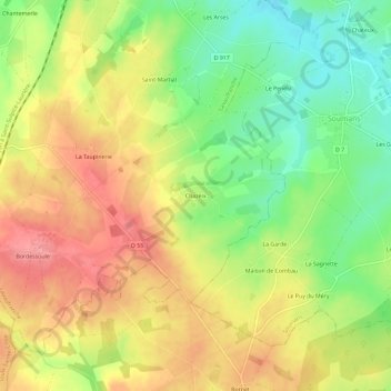 Mappa topografica Chazeix, altitudine, rilievo