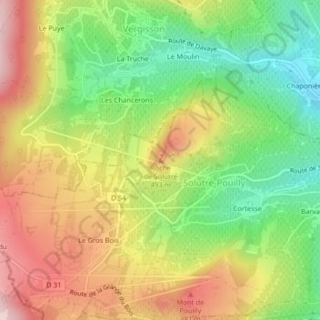 Mappa topografica Roche de Solutré, altitudine, rilievo