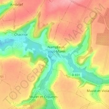 Mappa topografica Beaucourt, altitudine, rilievo