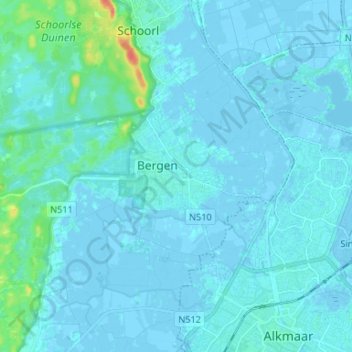 Mappa topografica Bergen, altitudine, rilievo