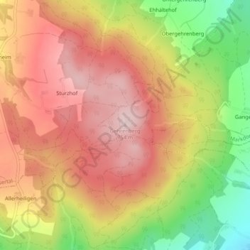 Mappa topografica Gehrenberg, altitudine, rilievo