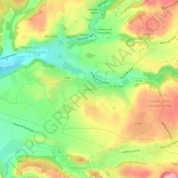 Mappa topografica Le Bailly, altitudine, rilievo