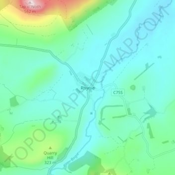 Mappa topografica Rhynie, altitudine, rilievo