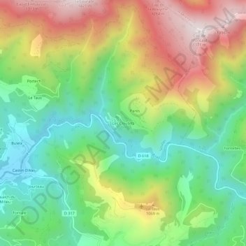 Mappa topografica Les Cloutets, altitudine, rilievo