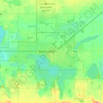 Mappa topografica Bonnyville, altitudine, rilievo