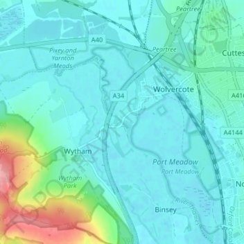 Mappa topografica Godstow, altitudine, rilievo