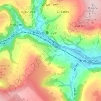 Mappa topografica Wood Top, altitudine, rilievo