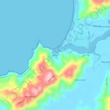 Mappa topografica Misisipi, altitudine, rilievo