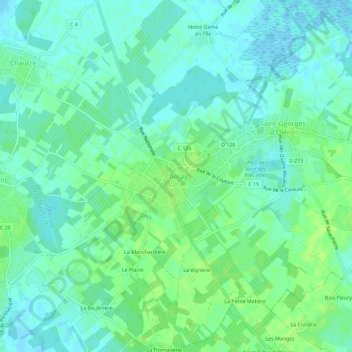 Mappa topografica Chéray, altitudine, rilievo