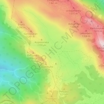 Mappa topografica Urbia, altitudine, rilievo