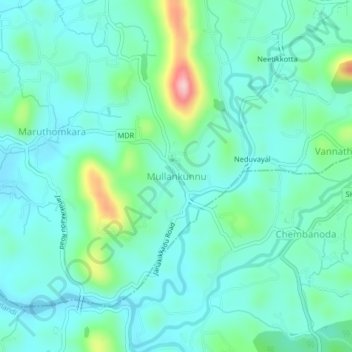 Mappa topografica Mullankunnu, altitudine, rilievo