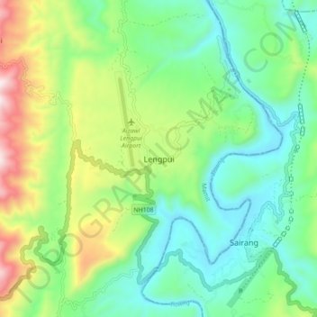 Mappa topografica Lengpui, altitudine, rilievo