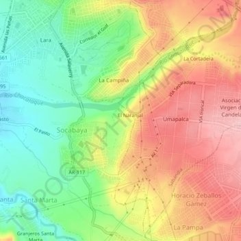 Mappa topografica Chuca, altitudine, rilievo