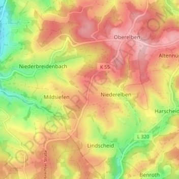 Mappa topografica Grunewald, altitudine, rilievo