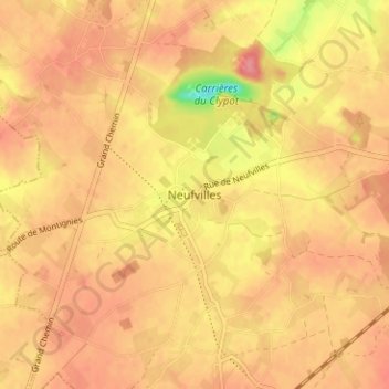 Mappa topografica Neufvilles, altitudine, rilievo