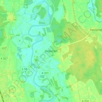Mappa topografica Helschen, altitudine, rilievo