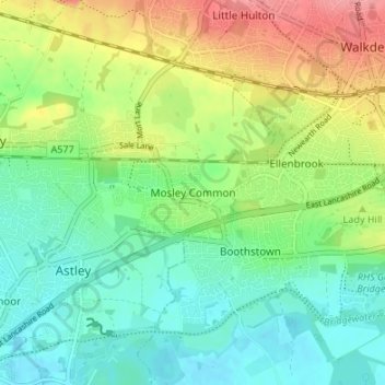 Mappa topografica Mosley Common, altitudine, rilievo