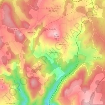 Mappa topografica Peyreviolle, altitudine, rilievo