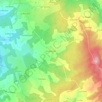 Mappa topografica Fonsoumagne, altitudine, rilievo