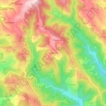 Mappa topografica Bennevioles, altitudine, rilievo