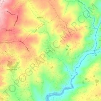 Mappa topografica Nagozela, altitudine, rilievo