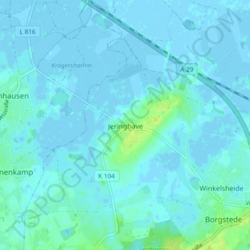 Mappa topografica Jeringhave, altitudine, rilievo