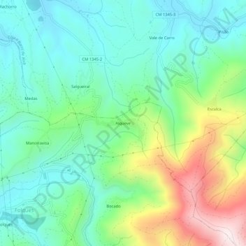 Mappa topografica Alqueve, altitudine, rilievo