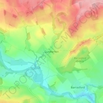 Mappa topografica Gunnerton, altitudine, rilievo