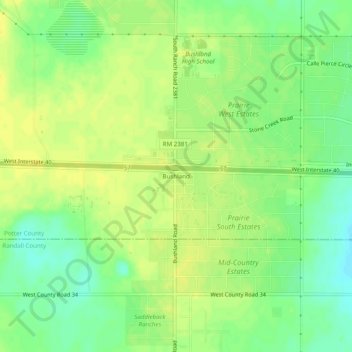 Mappa topografica Bushland, altitudine, rilievo
