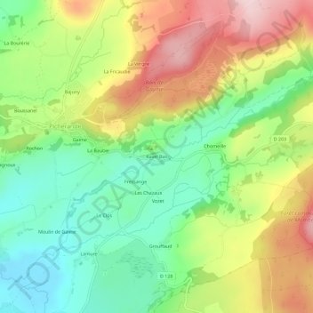 Mappa topografica Ravel Bas, altitudine, rilievo