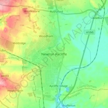 Mappa topografica Newton Aycliffe, altitudine, rilievo