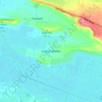 Mappa topografica Sutton Mallet, altitudine, rilievo