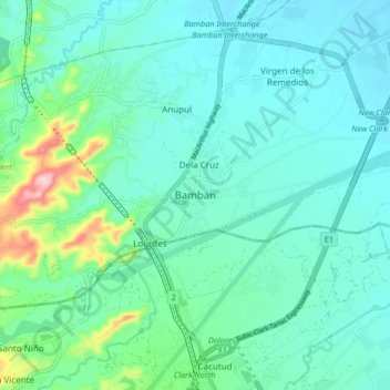 Mappa topografica Bamban, altitudine, rilievo