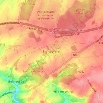 Mappa topografica Franc-Waret, altitudine, rilievo