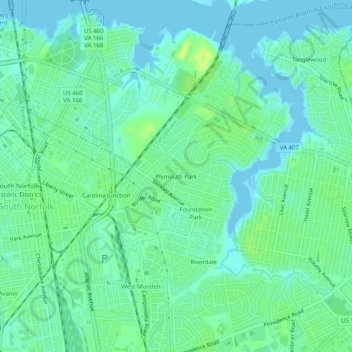 Mappa topografica Plymouth Park, altitudine, rilievo