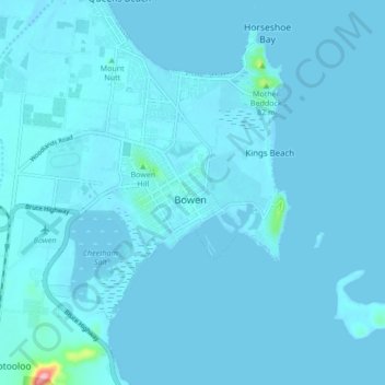 Mappa topografica Bowen, altitudine, rilievo