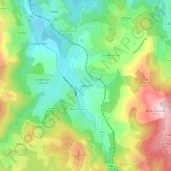 Mappa topografica La Ribière, altitudine, rilievo
