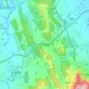 Mappa topografica Storridge, altitudine, rilievo