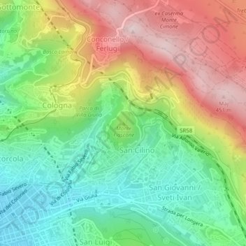 Mappa topografica Monte Fiascone / Metlica, altitudine, rilievo